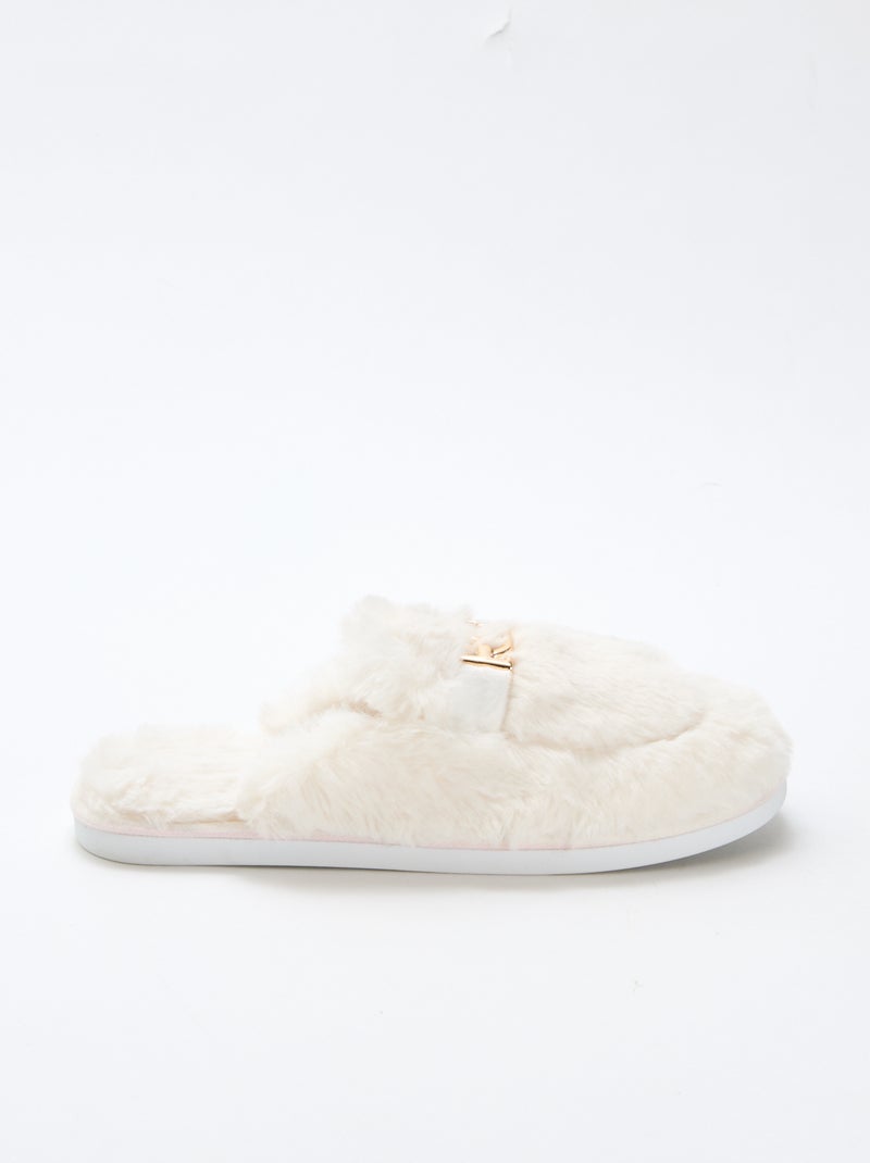 Chaussons mule en fausse fourrure Beige - Kiabi