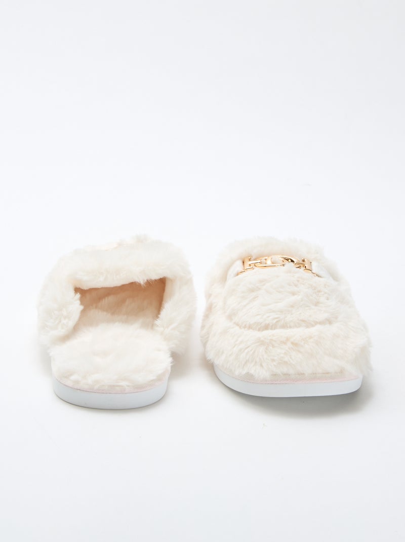 Chaussons mule en fausse fourrure Beige - Kiabi
