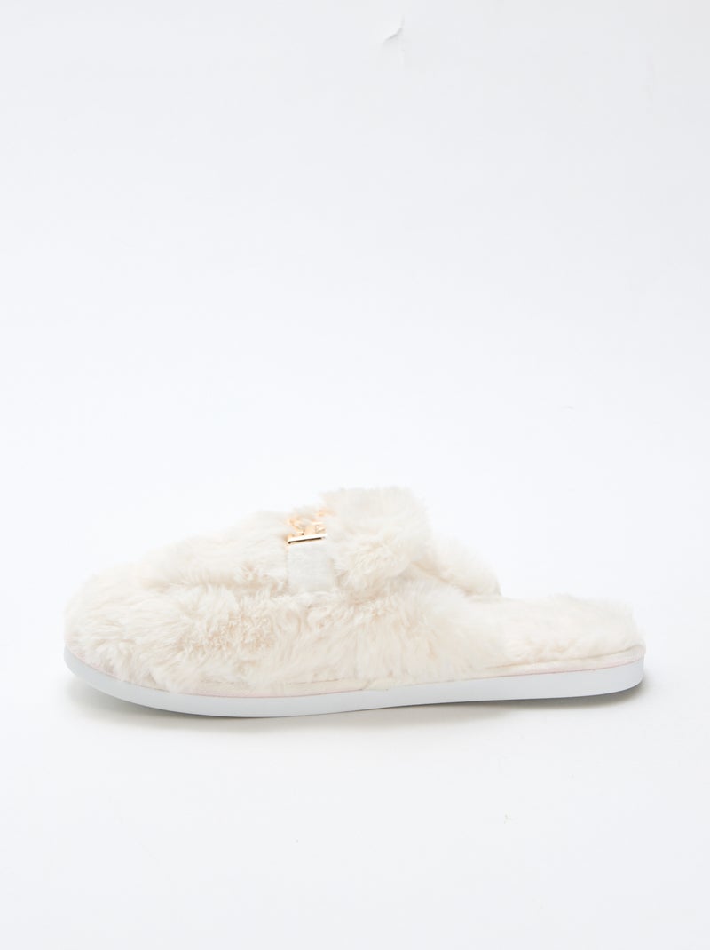 Chaussons mule en fausse fourrure Beige - Kiabi