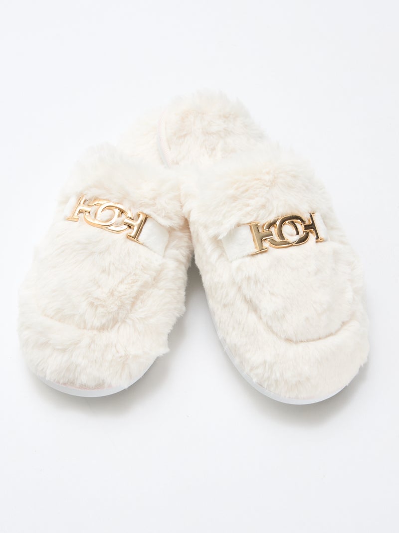 Chaussons mule en fausse fourrure Beige - Kiabi