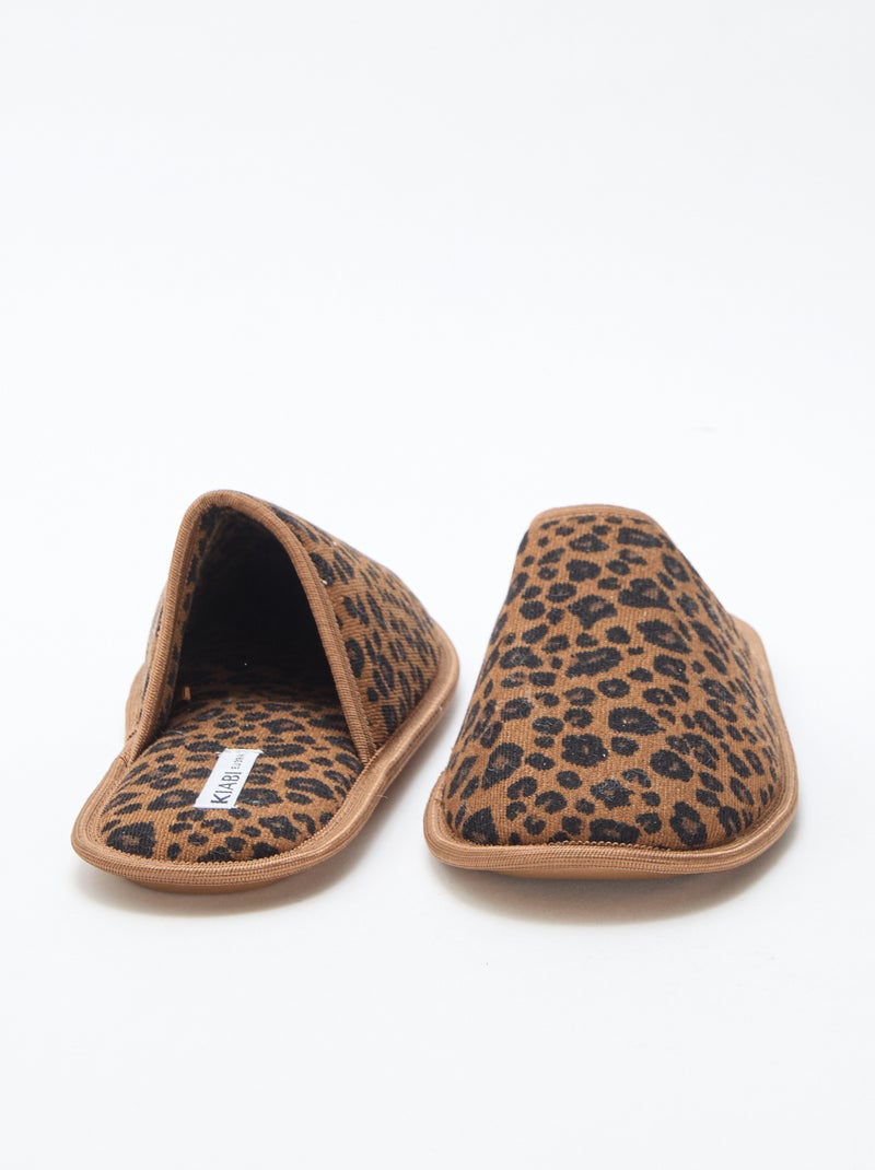 Chaussons mules en velours Léopard - Kiabi