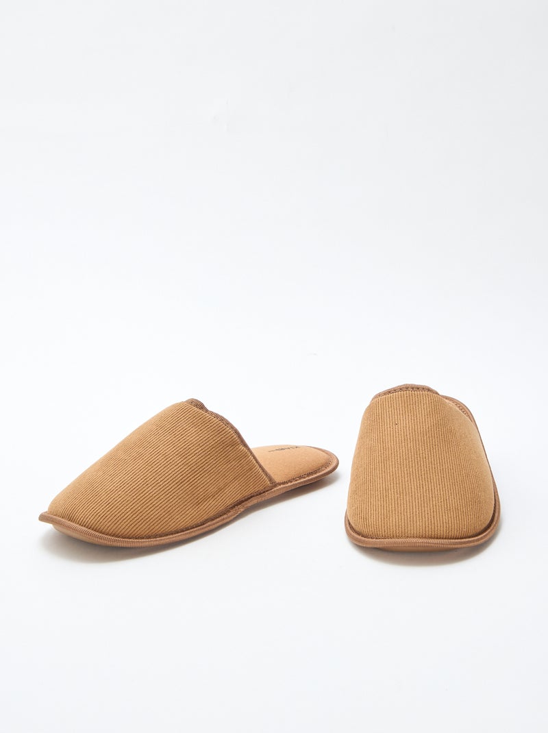 Chaussons mules en velours Marron - Kiabi