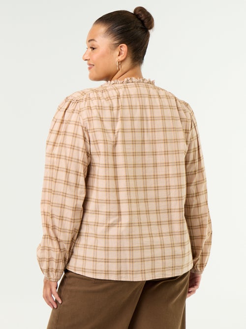 Checked Blouse with Tie-Neck - Kiabi Checked Blouse with Tie-Neck - Kiabi