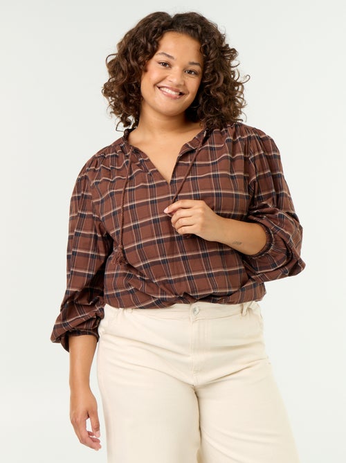 Checked Blouse with Tie-Neck - Kiabi Checked Blouse with Tie-Neck - Kiabi