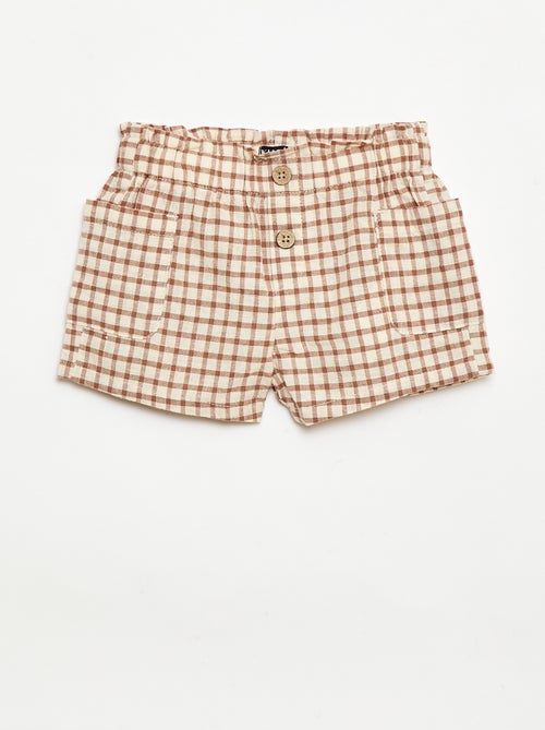 Checked cotton and linen shorts - Kiabi