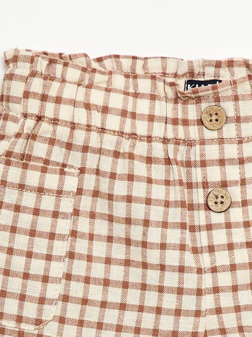 Checked cotton and linen shorts - Kiabi