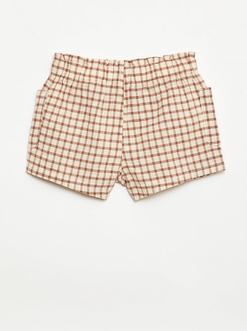 Checked cotton and linen shorts - Kiabi