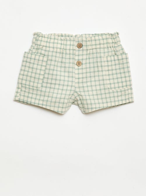 Checked cotton and linen shorts - Kiabi