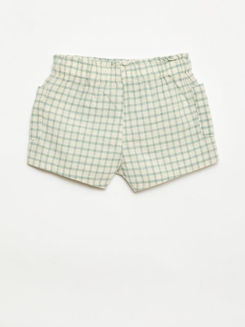 Checked cotton and linen shorts - Kiabi