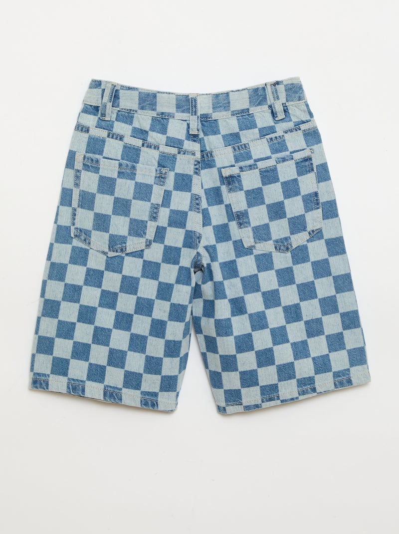 Checked denim Bermuda shorts Blue - Kiabi