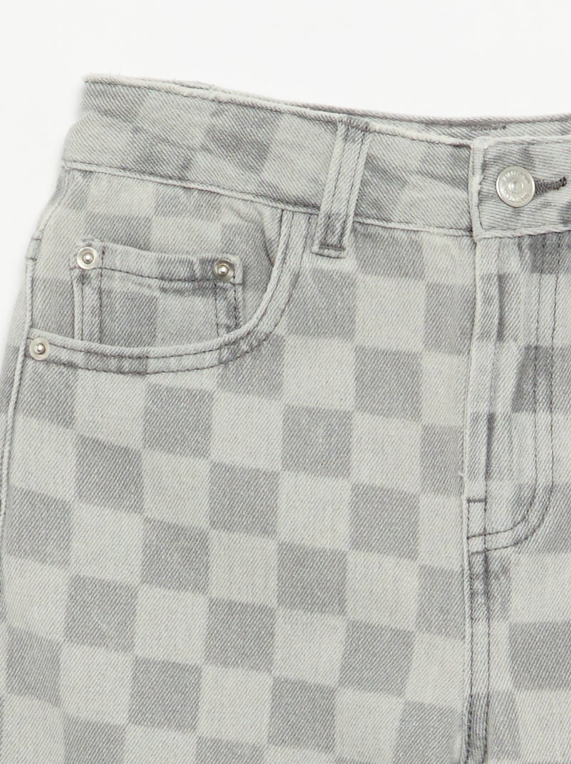 Checked Denim Bermuda Shorts Grey - Kiabi