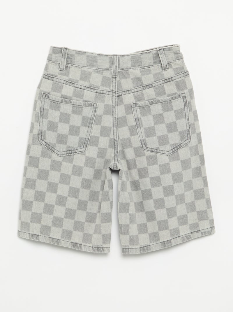 Checked Denim Bermuda Shorts Grey - Kiabi