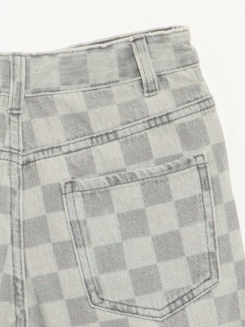 Checked Denim Bermuda Shorts Grey - Kiabi