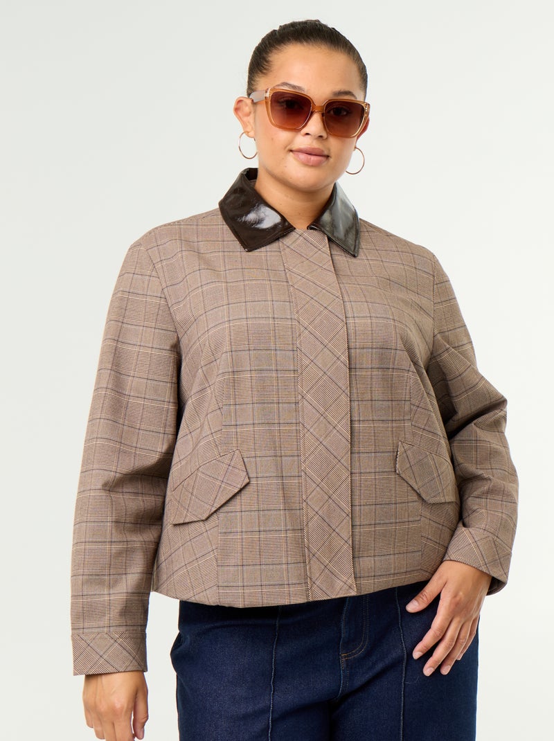 Checked jacket with vinyl collar Beige - Kiabi