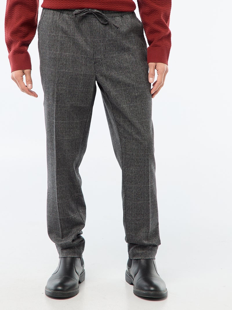 Checked Jogger-Style Trousers Black - Kiabi