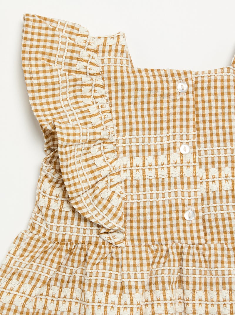 Checked Ruffle Dress Brown - Kiabi