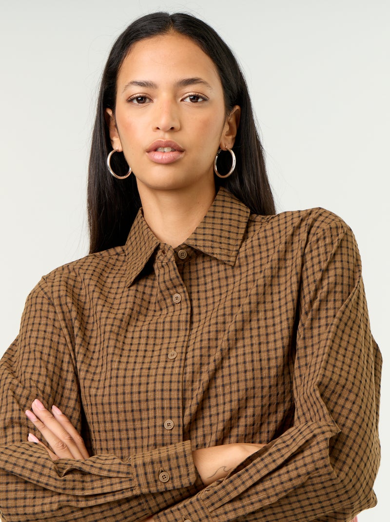 Checked shirt with scarf Brown - Kiabi