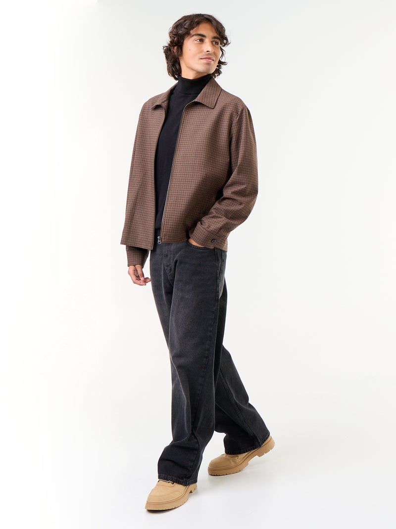 Checked zip-up jacket Grey - Kiabi