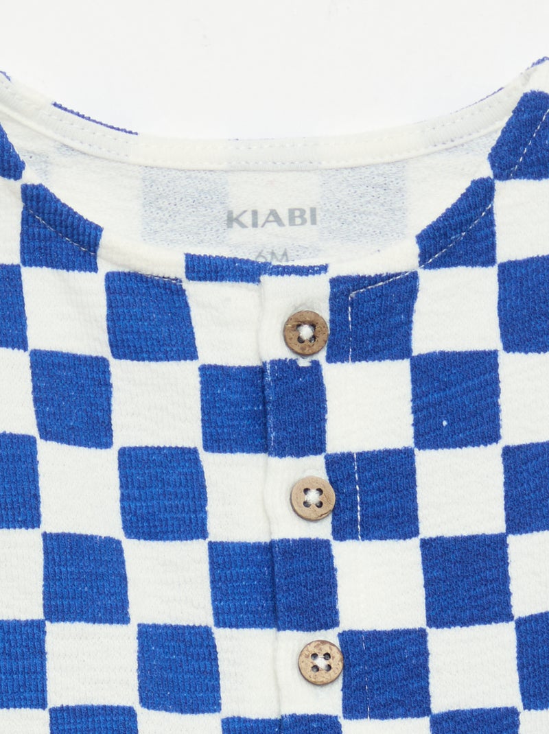 Checkered Baby Terry Romper Blue - Kiabi