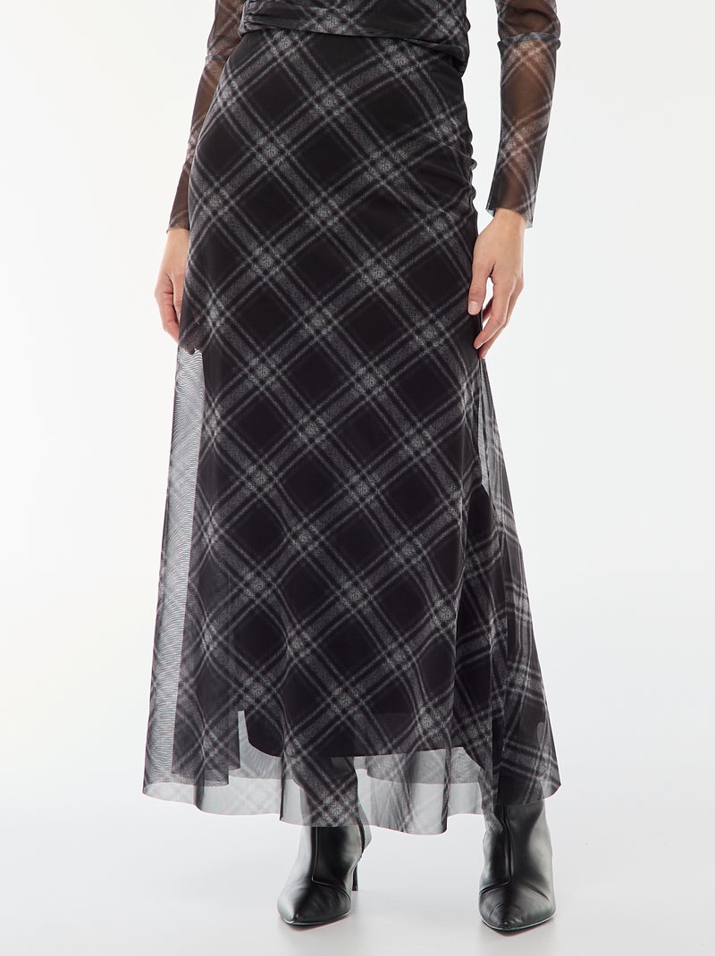 Checkered Mesh Maxi Skirt Grey - Kiabi