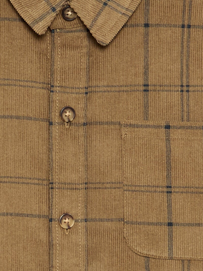 Chemise à carreaux en velours côtelé Kaki - Kiabi