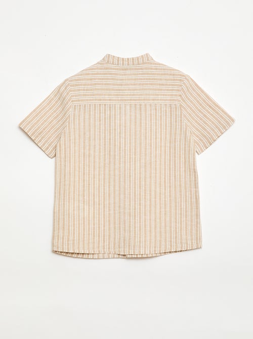 Chemise à col mao à manches courtes en coton et lin - Kiabi