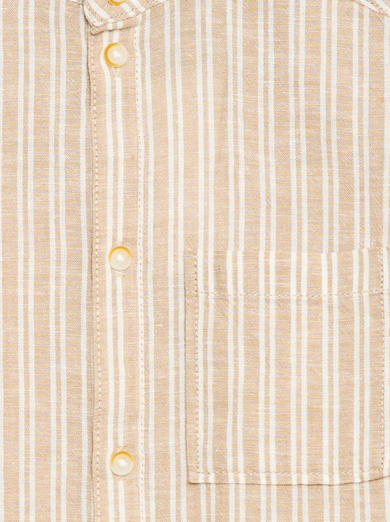 Chemise à col mao à manches courtes en coton et lin Beige - Kiabi