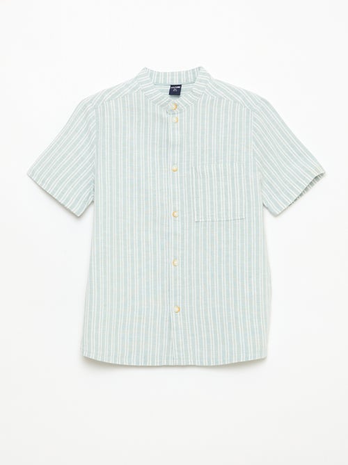 Chemise à col mao à manches courtes en coton et lin - Kiabi