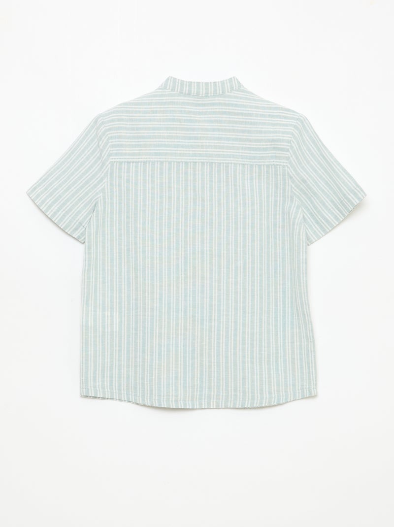 Chemise à col mao à manches courtes en coton et lin Kaki - Kiabi