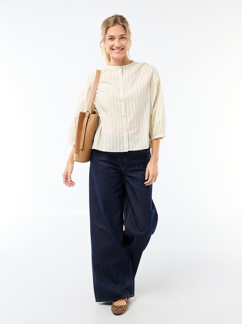 Chemise à col mao et manches 3/4 Jaune - Kiabi