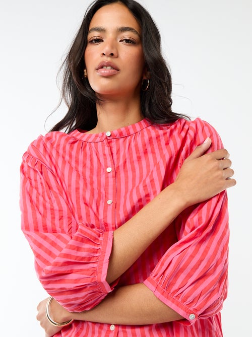 Chemise à col mao et manches 3/4 rayée - Kiabi