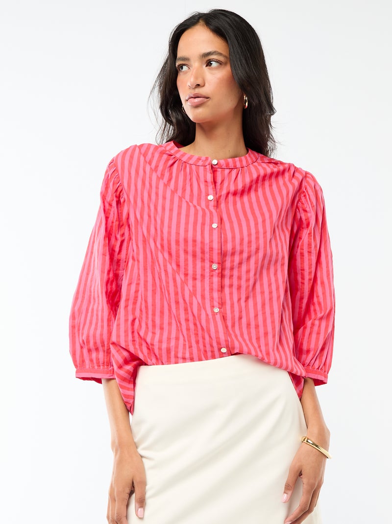 Chemise à col mao et manches 3/4 rayée Rouge - Kiabi