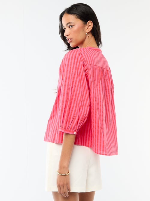 Chemise à col mao et manches 3/4 rayée - Kiabi