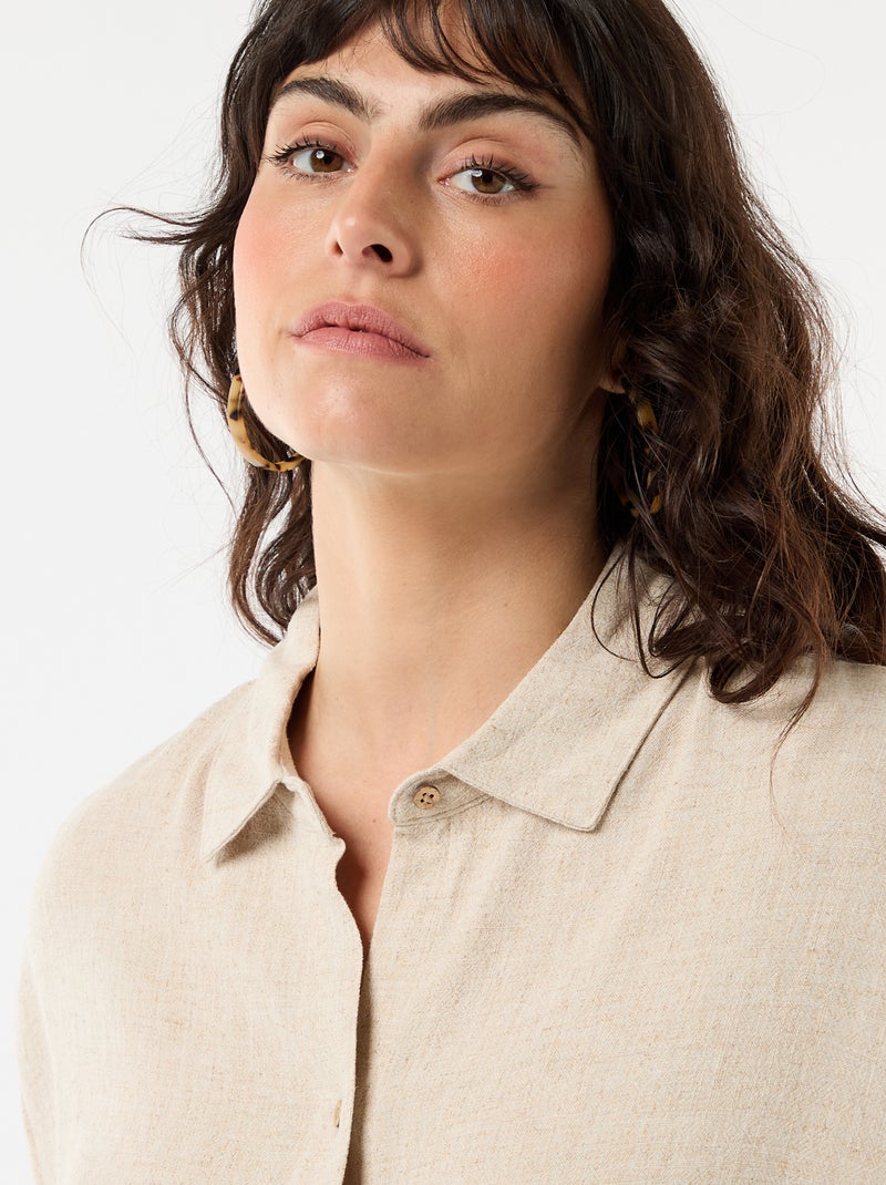 Chemise à manches courtes boutonnée Beige - Kiabi