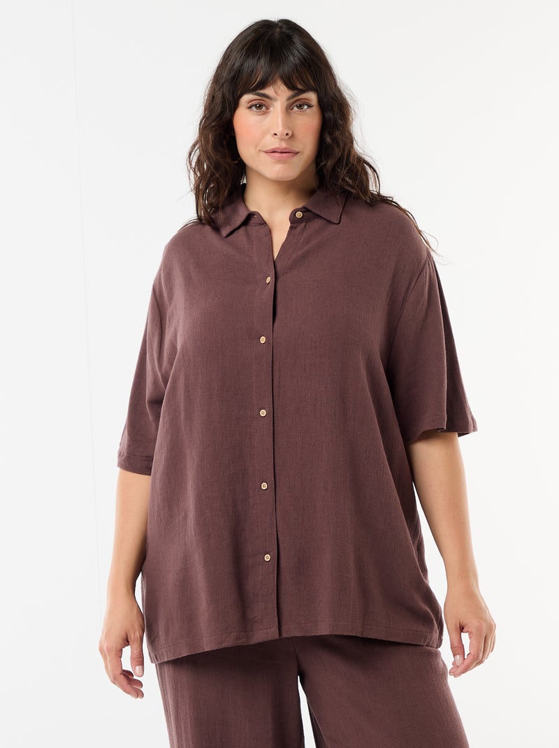 Chemise à manches courtes boutonnée Marron - Kiabi