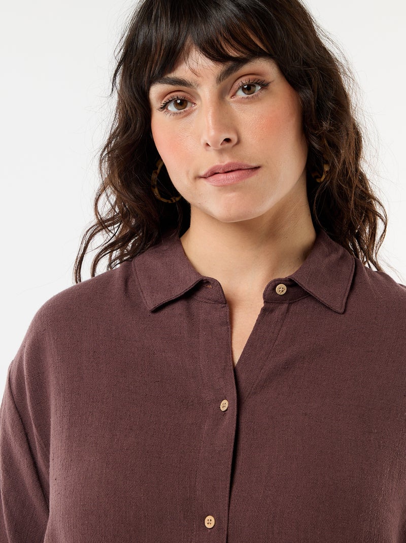 Chemise à manches courtes boutonnée Marron - Kiabi