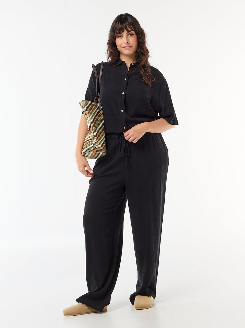 Chemise à manches courtes boutonnée Noir - Kiabi