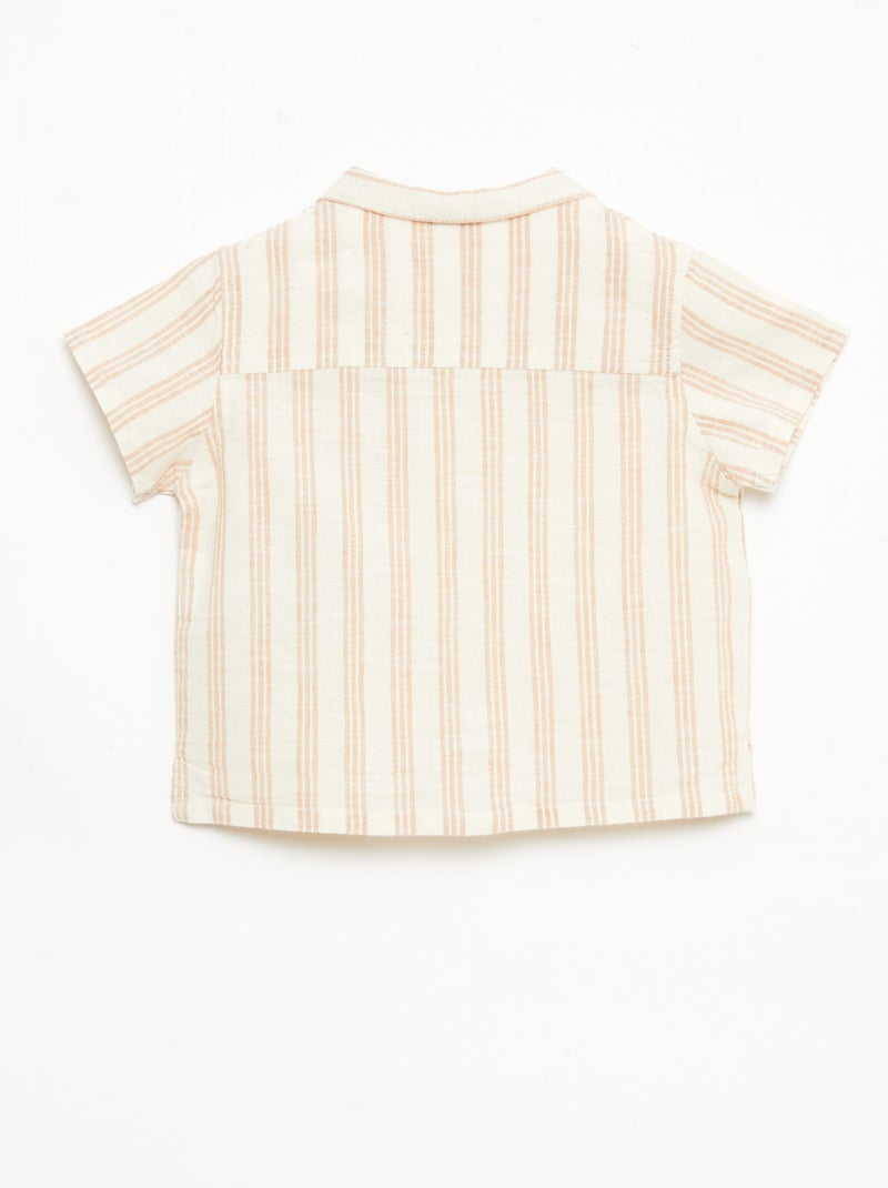 Chemise à manches courtes en coton et lin mélangés Beige - Kiabi