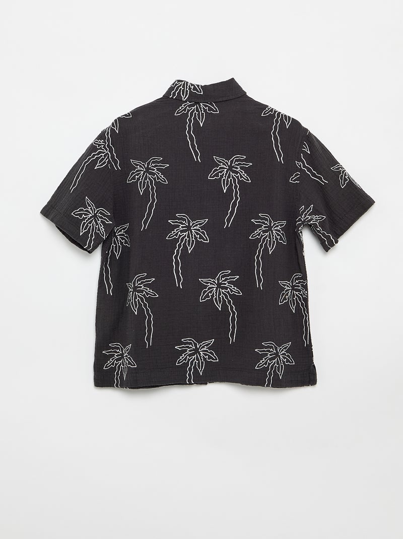 Chemise à manches courtes en gaze de coton Noir - Kiabi