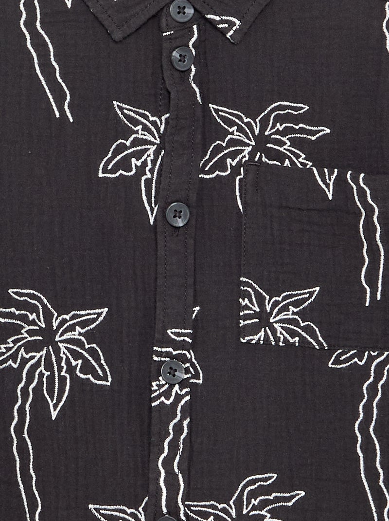 Chemise à manches courtes en gaze de coton Noir - Kiabi