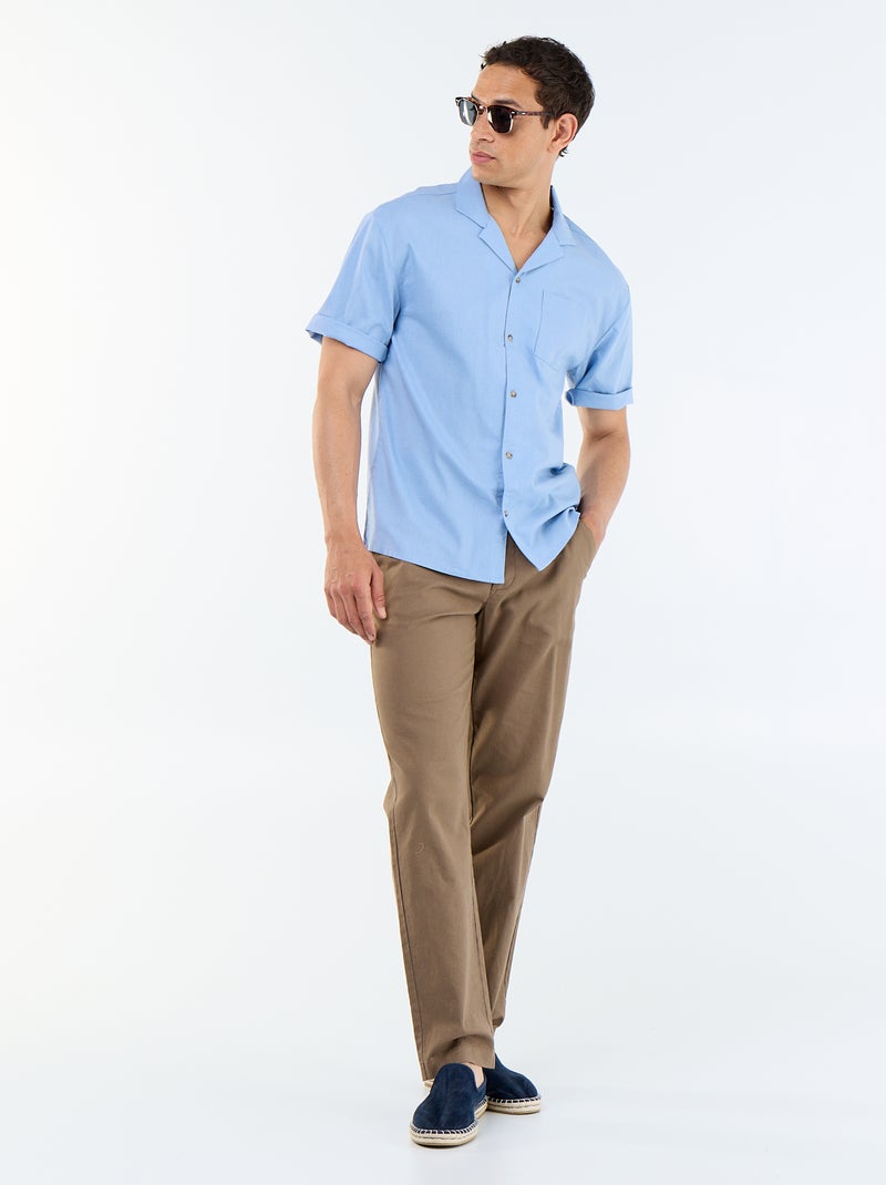 Chemise à manches courtes en lin mélangé avec poche poitrine Bleu - Kiabi