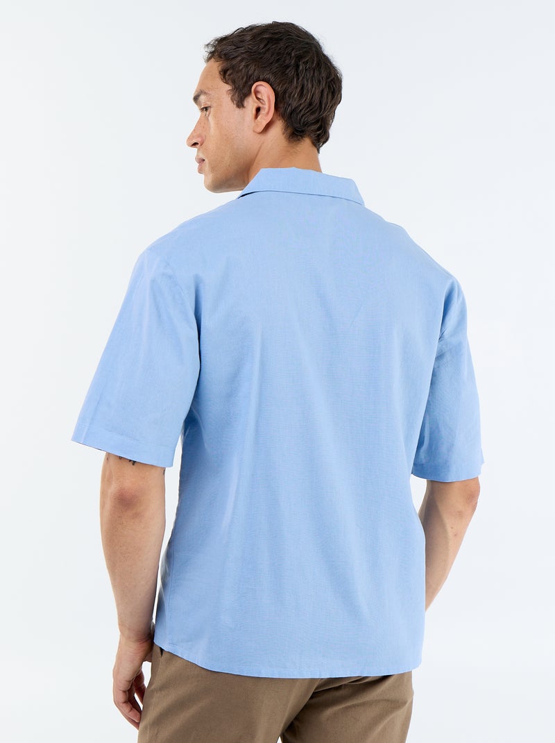 Chemise à manches courtes en lin mélangé avec poche poitrine Bleu - Kiabi