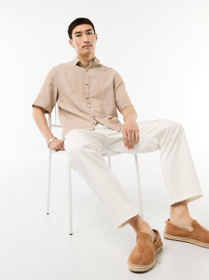 Chemise à manches courtes en lin mélangé Beige - Kiabi