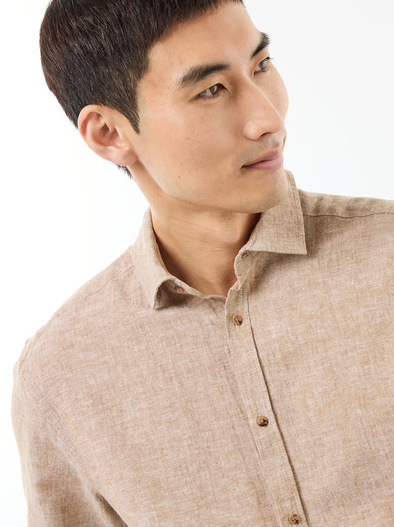 Chemise à manches courtes en lin mélangé Beige - Kiabi