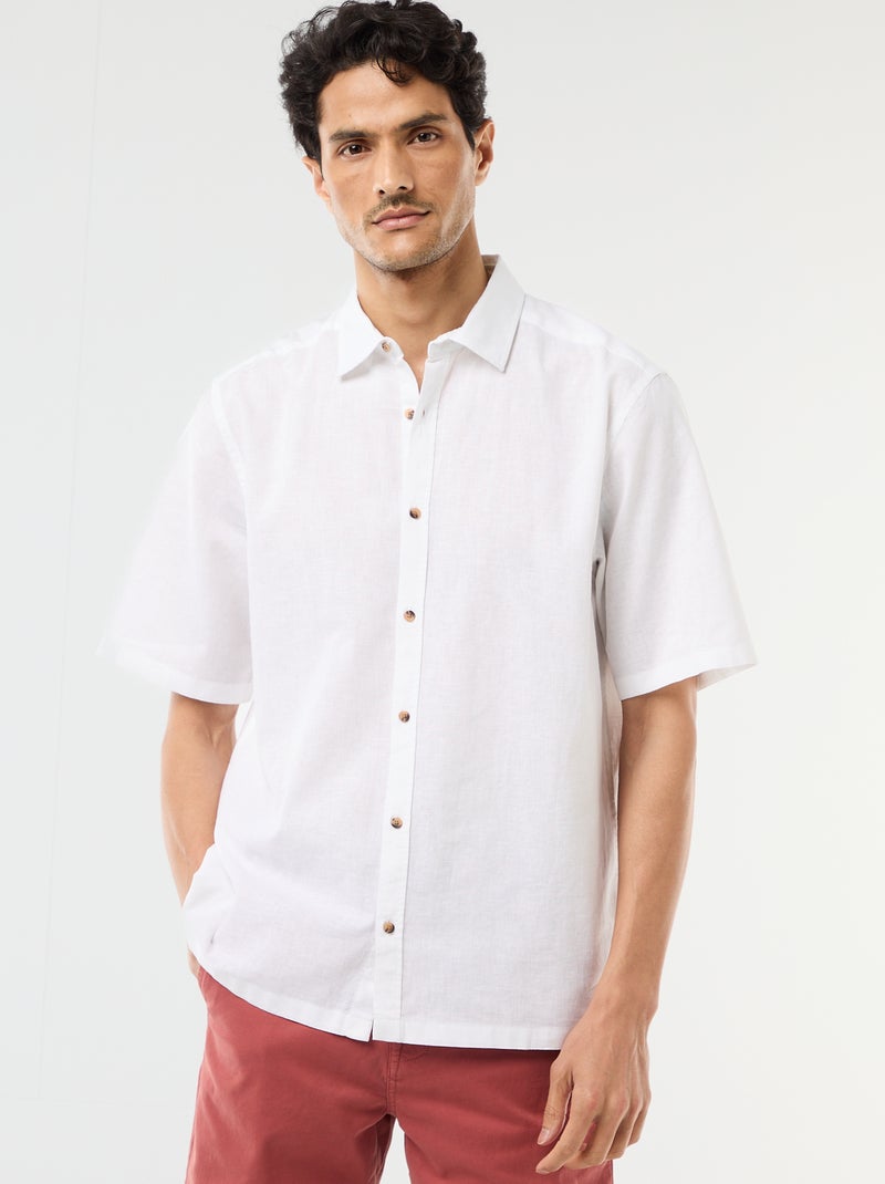Chemise à manches courtes en lin mélangé Blanc - Kiabi