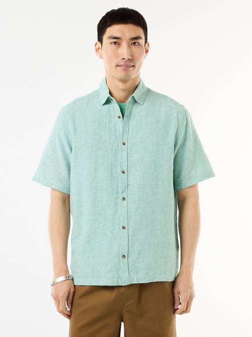 Chemise à manches courtes en lin mélangé - Kiabi