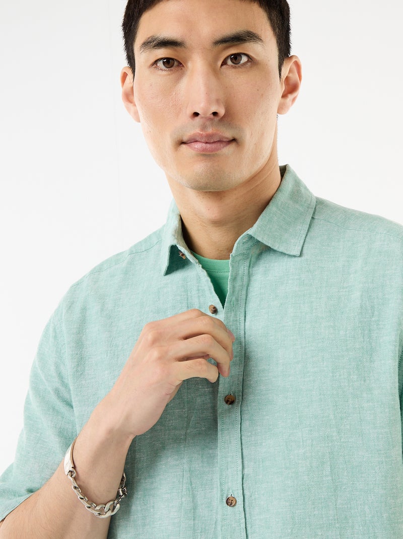 Chemise à manches courtes en lin mélangé Bleu - Kiabi