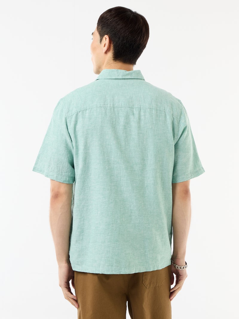 Chemise à manches courtes en lin mélangé Bleu - Kiabi