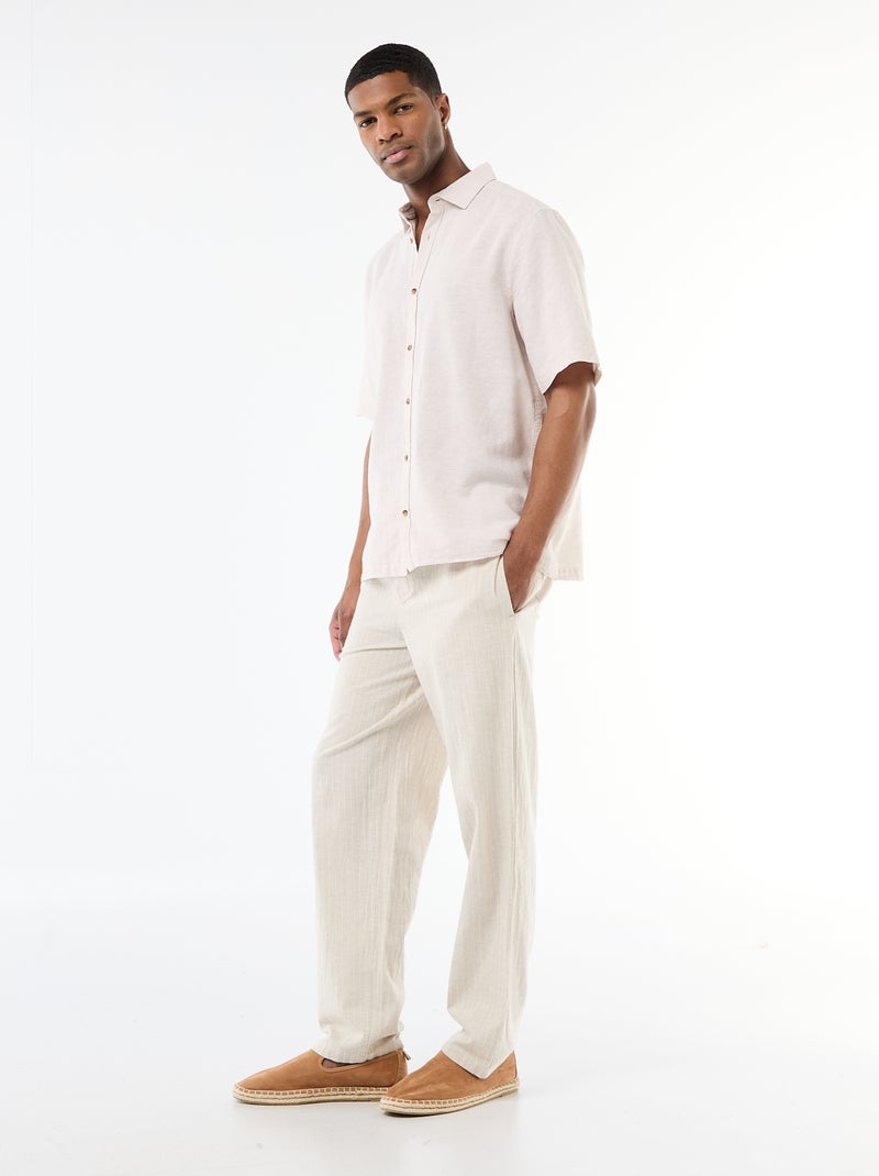 Chemise à manches courtes en lin mélangé Ecru - Kiabi