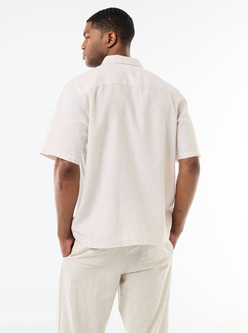 Chemise à manches courtes en lin mélangé Ecru - Kiabi